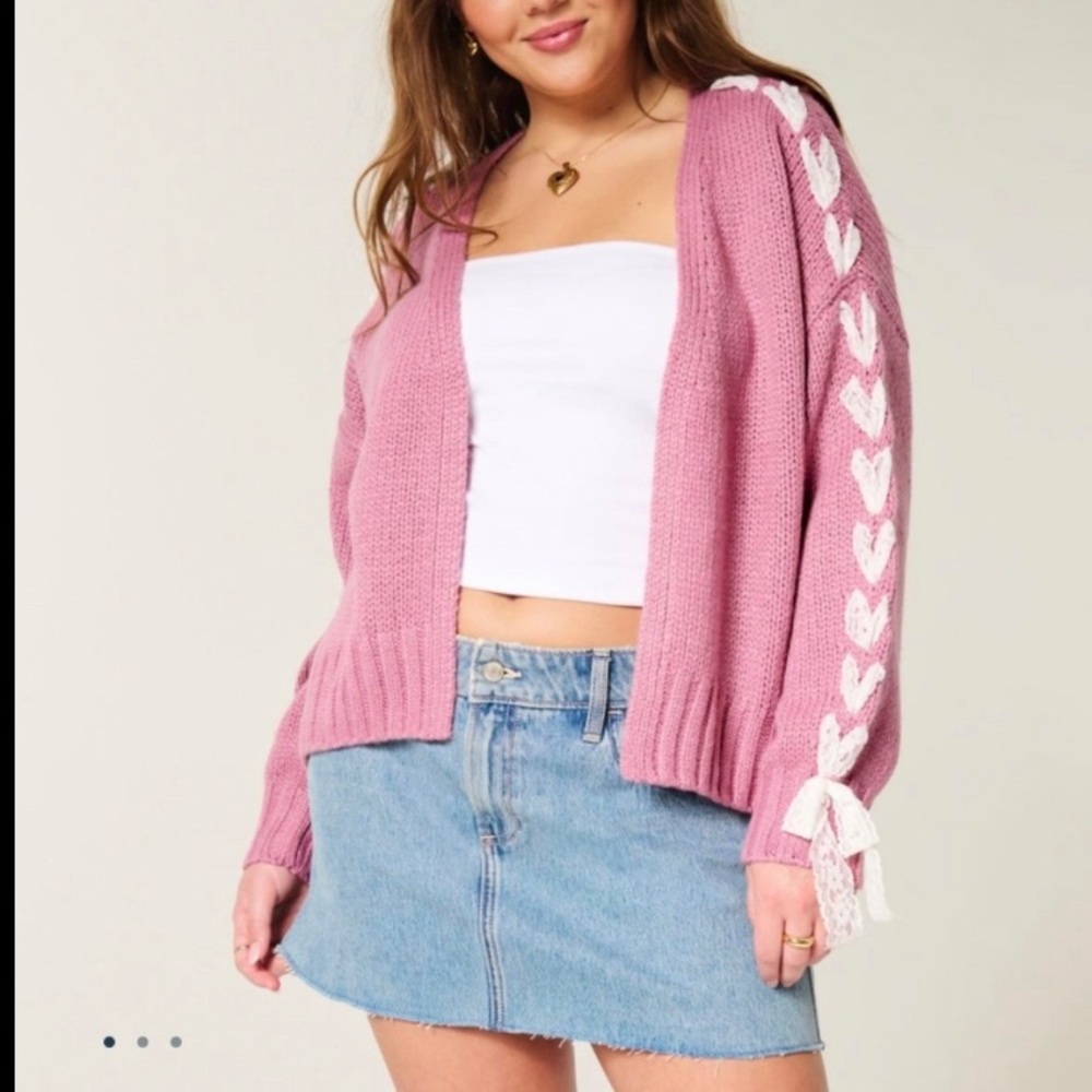 Women's Pink Easy No-close Lace Sleeve Cardigan size:S